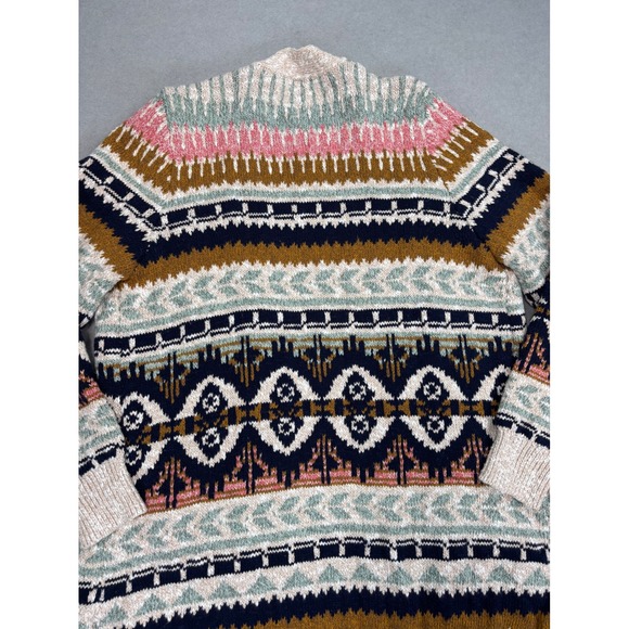 LL Bean Cotton Ragg Open Cardigan Fair Isle Cozy Sweater Size XL Pockets - Picture 3 of 11